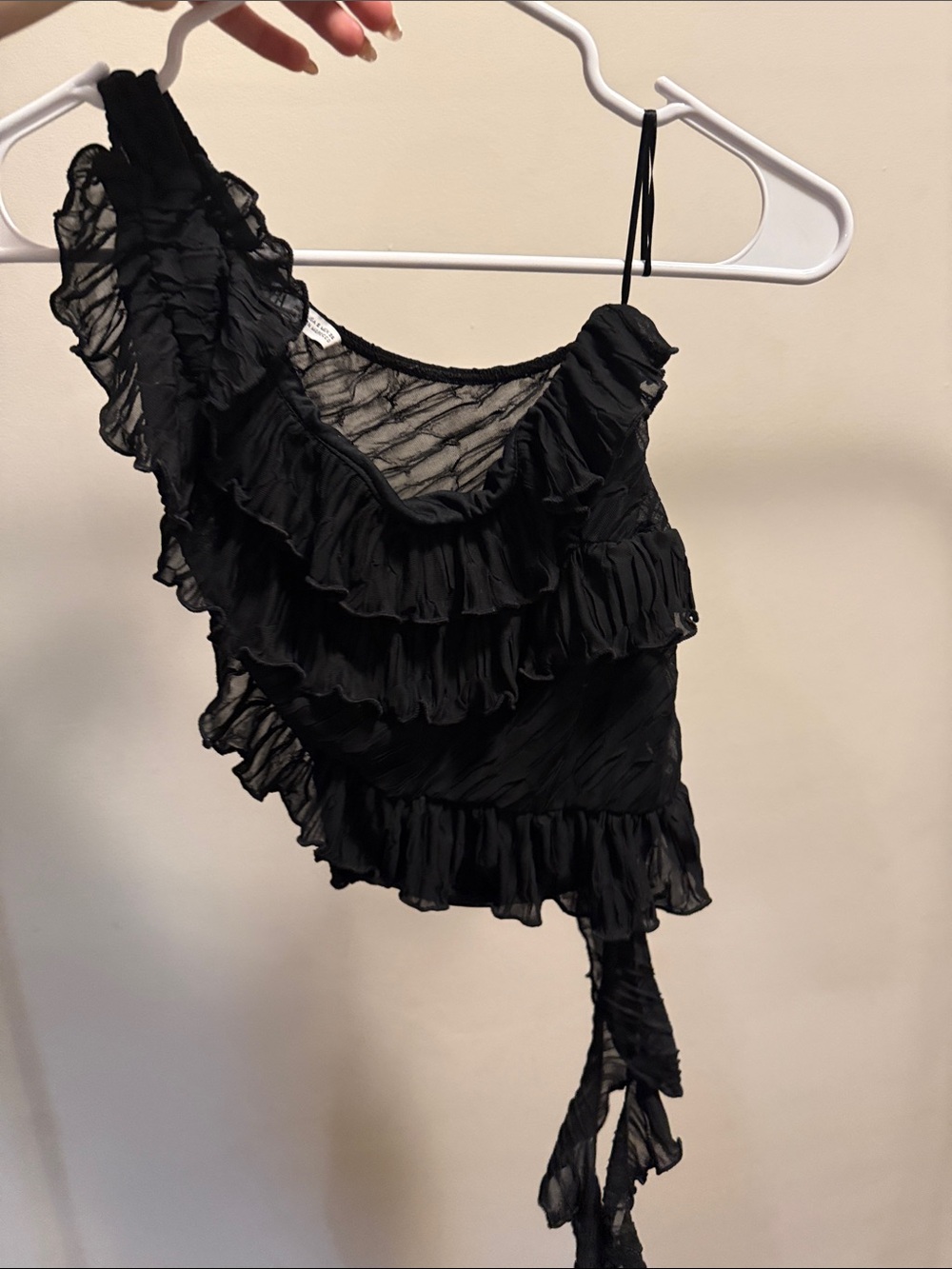 ZARA One-Shoulder Ruffle Top - Black - Picture 4 of 4